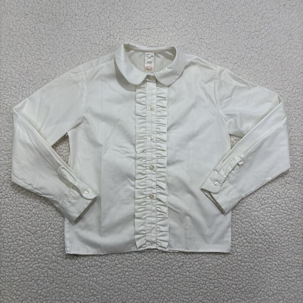 Vintage Blouse Girls Size 10 Button Up Shirt Ruffles Stoneswear White 70s